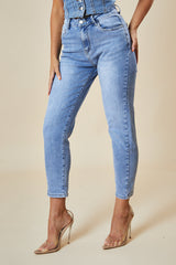 Mid Blue High Waist Mom Jeans - Alma