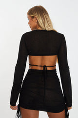 Black Sheer Cut Out Side Ruched Mini Dress - Emma