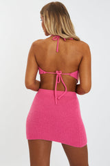 Pink Knitted Crop Top & Mini Skirt Set - Kelsey