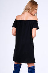 Black 'Party Girl' Graphic Print Bardot T-Shirt Dress - Lula