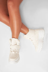 White Extreme Sole Chunky Lace Up Boots - Jaxson