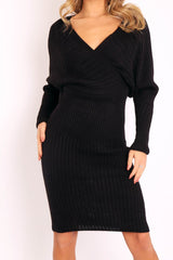 Black Wrap Front Knit Midi Dress - Edan