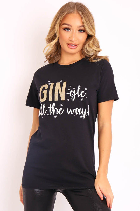 Black Glitter Christmas Slogan T-shirt - Nalanie