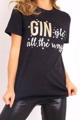 Black Glitter Christmas Slogan T-shirt - Nalanie