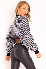 Black Hounds-Tooth Cropped Batwing Jumper - Lizy