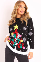 Black A Very Merry Christmas Slogan Jumper - Lotta