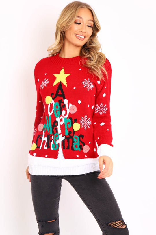 Red A Very Merry Christmas Slogan Jumper - Lotta