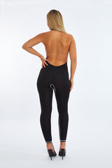 Black Contrast Stitch Detail Halter Neck Jumpsuit - Amy
