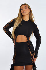 Black Knot Detail Crop Top & Mini Skirt Set - Isabel