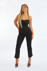 Black Lace Up Back Wide Leg Jumpsuit - Lyric