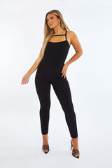Black Rib Knit Cut Out Jumpsuit - Tamsin
