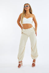 White Satin Corset Lace Up Back Crop Top - Valeria