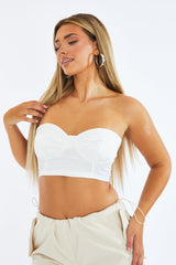 White Satin Corset Lace Up Back Crop Top - Valeria