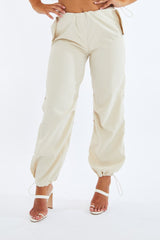 Beige Toggle Detail Cargo Trousers - Izara