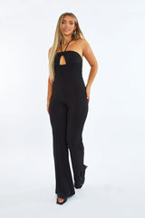 Black Cut Out Halter Neck Wide Leg Jumpsuit - Fiona