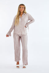 Stone Plisse Button Front Oversized Shirt & Trouser Set - Ingrid