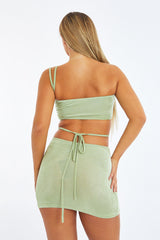 Sage Side Ruched Crop Top & Tie Detail Mini Skirt Set - Athena