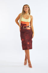 Multi Abstract Print Side Slit Midi Dress - Calista