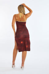 Multi Abstract Print Side Slit Midi Dress - Calista