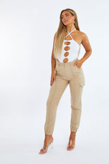 White Cut Out Rib Knit Bodysuit - Elowen