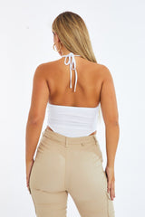 White Cut Out Rib Knit Bodysuit - Elowen