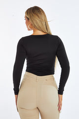 Black Mesh Panel Long Sleeve Bodysuit - Luna