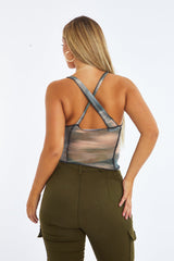 Tie Dye Print Mesh Asymmetric Crop Top - Filippa