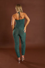 Khaki Ruched Lace Up Front Jumpsuit - Lena