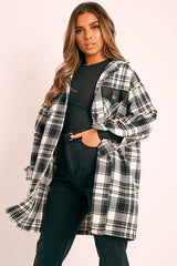 Black Check Faux Leather Panel Oversized Shirt - Breah
