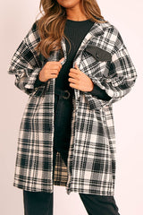 Black Check Faux Leather Panel Oversized Shirt - Breah