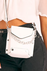 White Faux Leather Chain Front Bag - Suvi