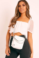 White Faux Leather Chain Front Bag - Suvi