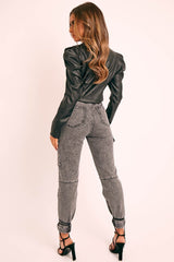 Grey Washed Cargo Cuffed Jeans - Olanna