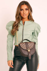 Brown Check Lock Saddle Bag - Roza