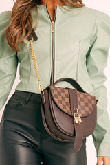 Brown Check Lock Saddle Bag - Roza