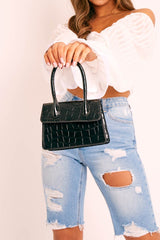 Black Patent Croc Mini Box Bag - Tynley