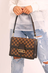 Brown Check Faux Leather Shoulder Bag - Mirielle