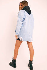 Light Blue Distressed Denim Oversized Shirt - Deena