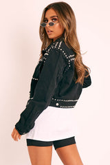 Black Silver Stud Detail Denim Jacket - Cherry