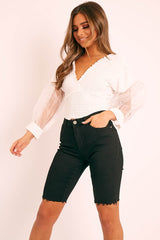 Black Raw Hem Boyfriend Denim Shorts - Dalari