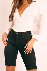 White Shirred Plunge Crop Top - Reina
