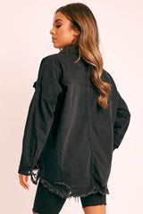 Black Distressed Denim Oversized Shirt - Deena