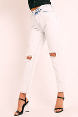 White Washed Denim Ripped Knee Boyfriend Jeans - Patsie