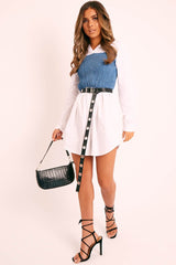 White Denim Shirred Panel Shirt Dress - Bernie