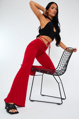 Red Ruched Front Tie Waist Slinky Trousers - Hava