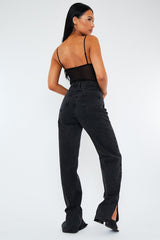Charcoal Denim Straight Leg Side Split Jeans - Tashi