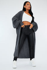Dark Grey Balloon Sleeve Maxi Knit Cardigan - Imara