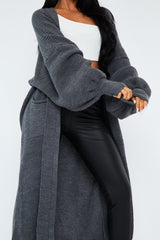 Dark Grey Balloon Sleeve Maxi Knit Cardigan - Imara