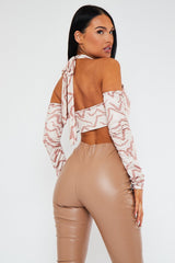Beige Zebra Print Ring Front Crop Top - Zizi