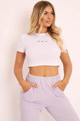 White Butterfly Ribbed Cropped T-shirt - Flissy